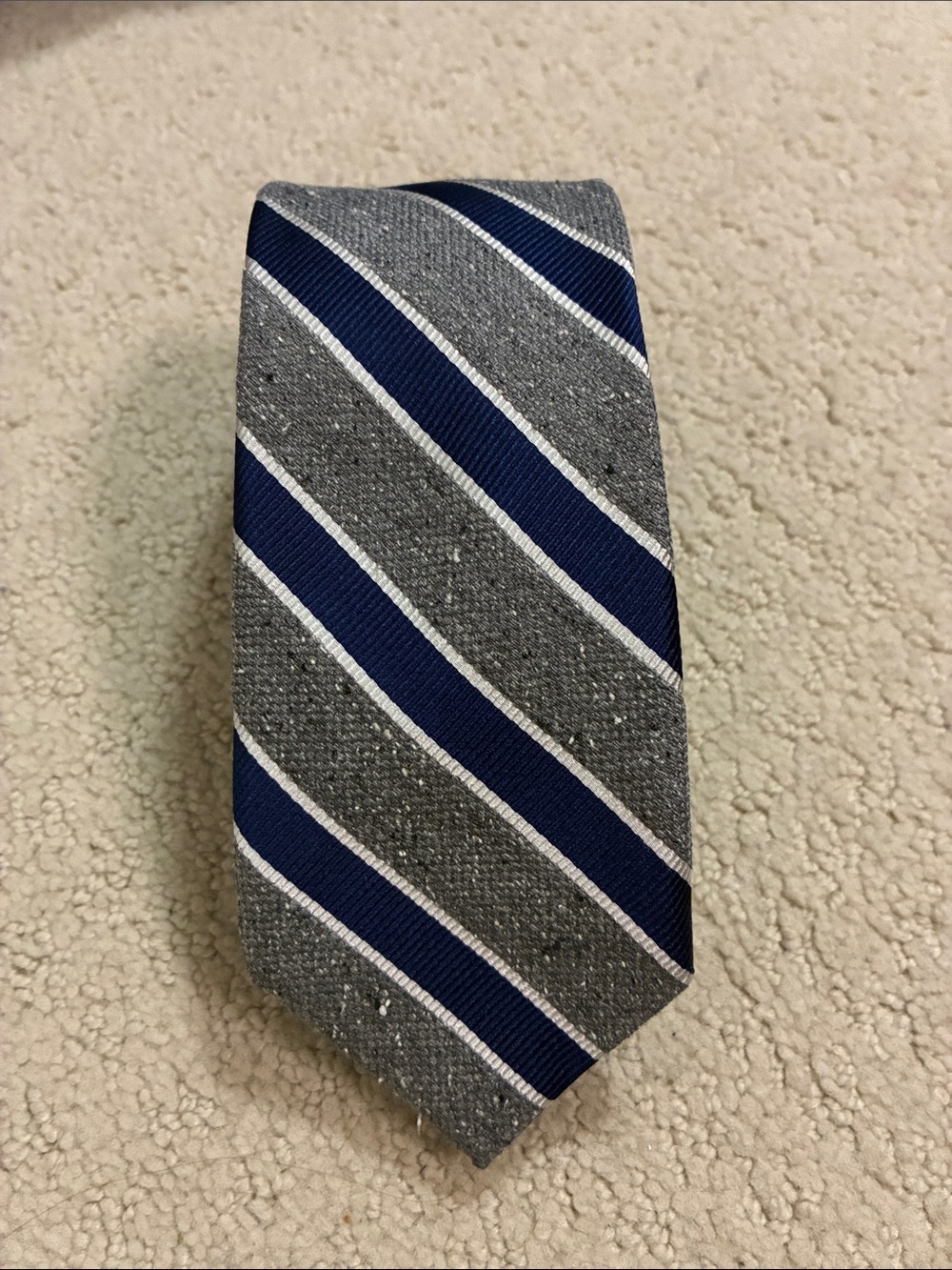 Tommy Hilfiger Silk Striped Necktie Grey Navy White 👵MT